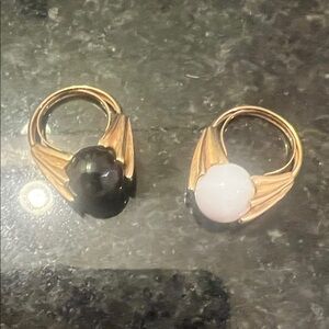 Vintage Costume Jewelry Interesting Unique Rings with Black and White Stones